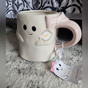Pink & Cream Ghost Mug With Pink Bow